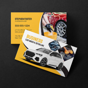 Car Wash Auto Detailing Cleaning Automotive Yellow Business Card