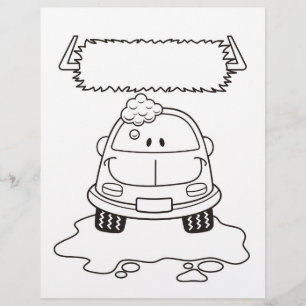Car Wash Cartoon Colouring Book Page