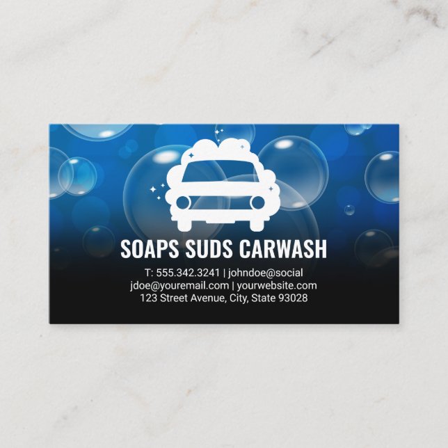 Car Wash Detailing | Auto Detailing | Soap Bubbles Business Card (Front)