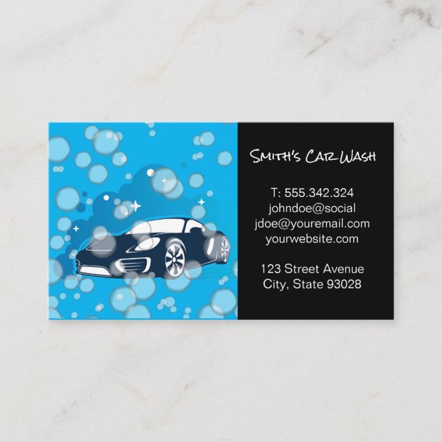 Car Wash Logo | Cleaning Service | Bubbles Business Card (Front)