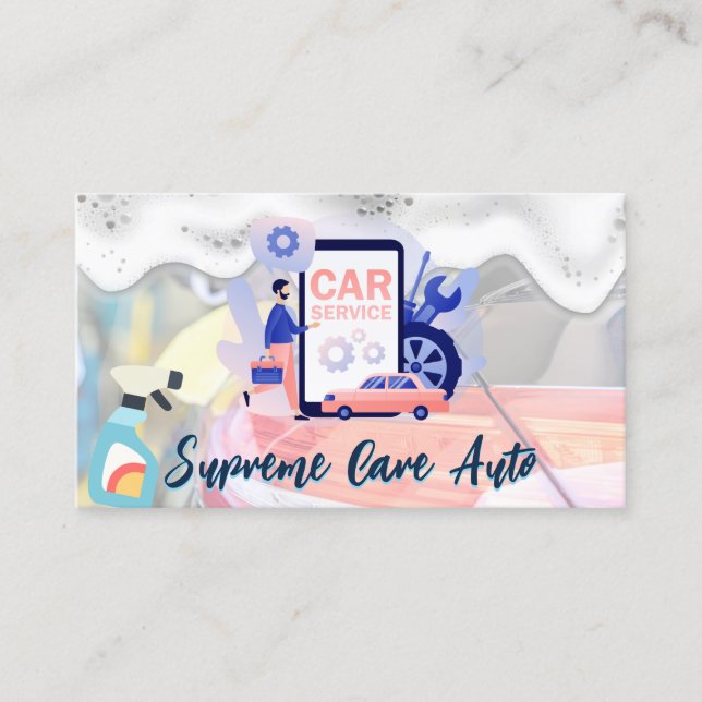 Car Wash Logo | Soap Suds | Auto Services Business Card (Front)