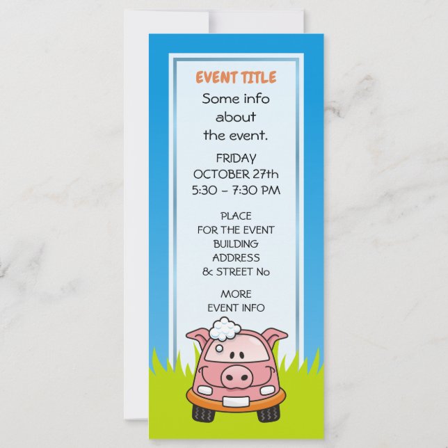 Car Wash Pig Invitation (Back)