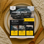 Car Wash Rental Business Black Yellow Flyer<br><div class="desc">Promote your car wash and rental business with this bold and professional flyer, designed to highlight your brand and services with impact. At the top, feature the name of your business overlaying a photo of your choice—perfect for showcasing your location, your team, or one of your standout vehicles. Just below,...</div>