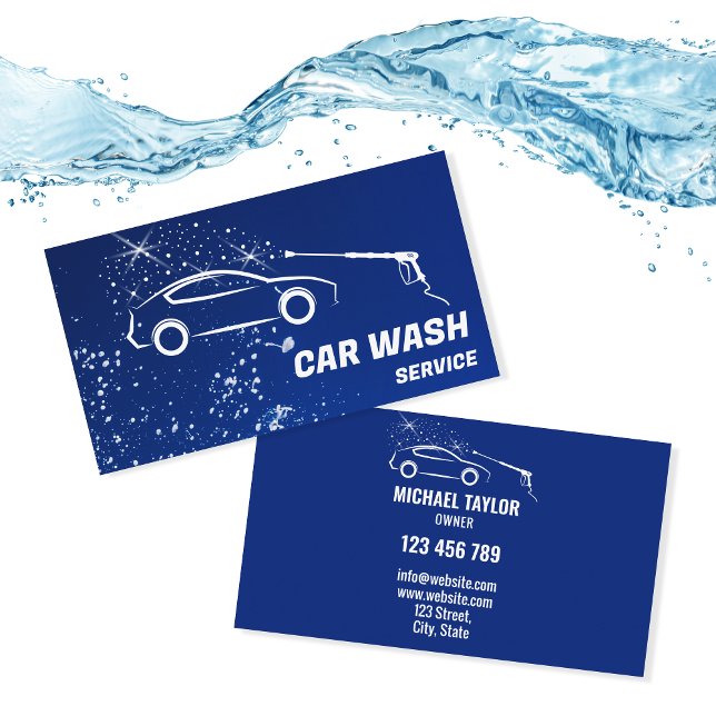Car Wash Service Pressure Washing Auto Detailing Business Card (Professional Car Wash Business Logo Design)