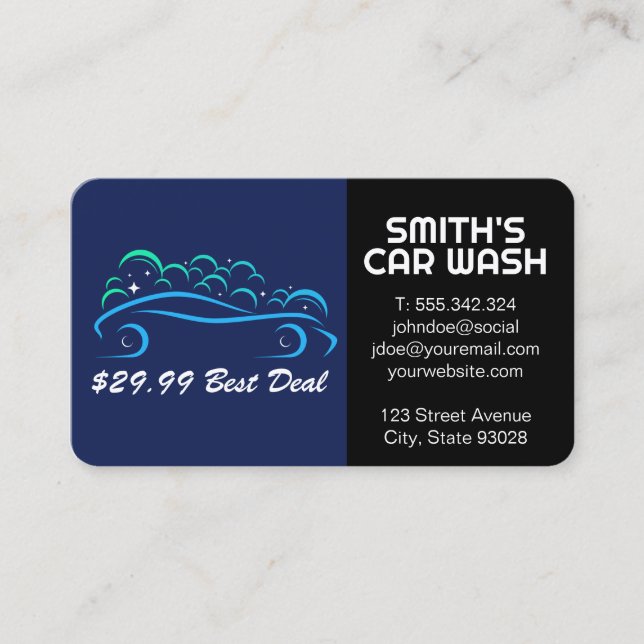 Car Wash Services | Soap Bubbles Business Card (Front)