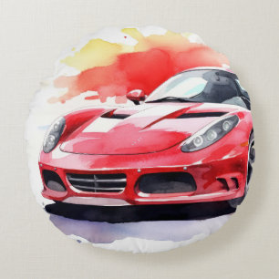 Car watercolor round pillow