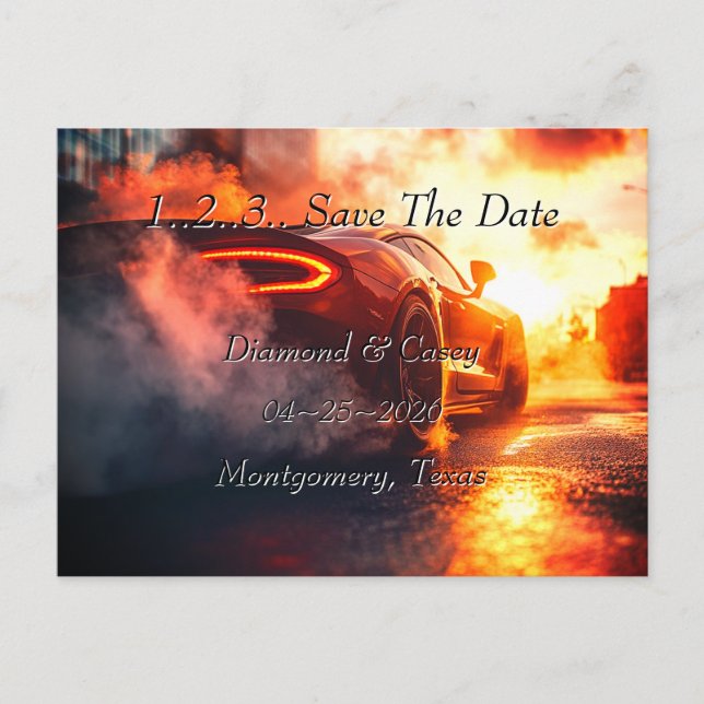 Car Wedding Save The Date Announcement  (Front)