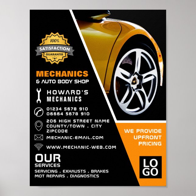 Car Wheel, Auto Mechanic & Repairs Advertising Poster (Front)
