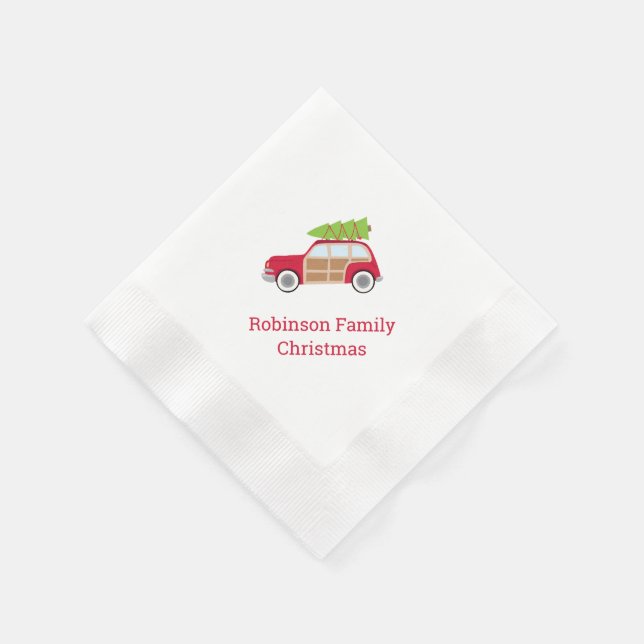 Car with Christmas Tree Diagonal Paper Napkin (Corner)