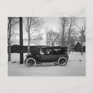 Car with Christmas tree on the hood Holiday Postcard