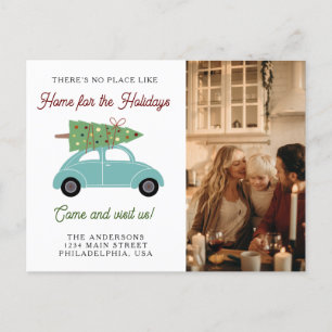 Car with Christmas Tree Photo Holiday Moving Announcement Postcard