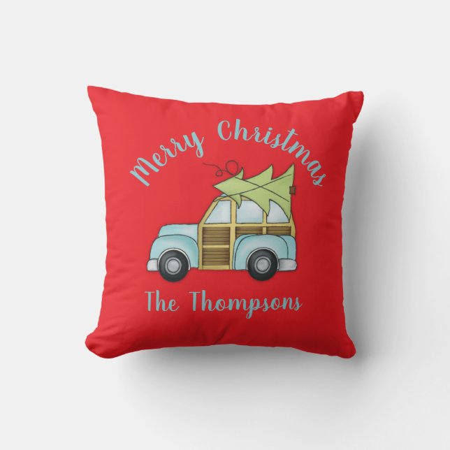 Car with Christmas Tree Throw Pillow (Front)