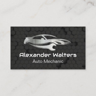 Car Wrench Metal Logo   Mechanic Business Card