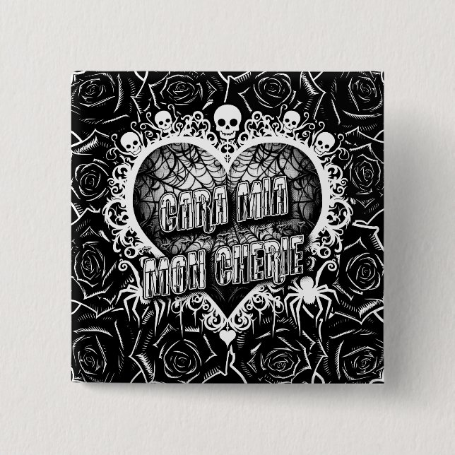 Cara Mia, Mon Cherie 2 Inch Square Button (Front)
