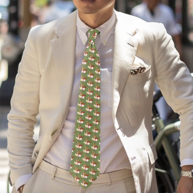 Caracal Wild Cat Floral Green Tie (Creator Uploaded)