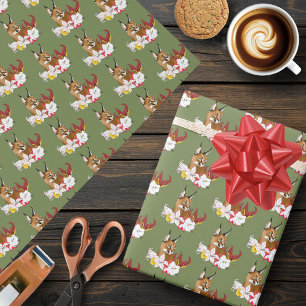 Caracal Wild Cat Floral Green Wrapping Paper