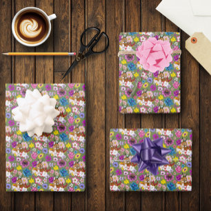Caracal Wild Cat Floral Green Wrapping Paper Sheet