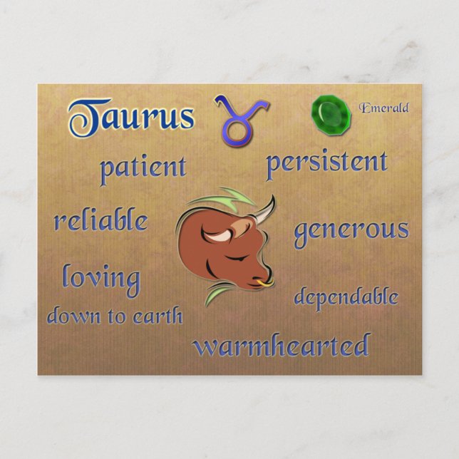 Caractéristiques du zodiaque du Taurus carte posta (Devant)