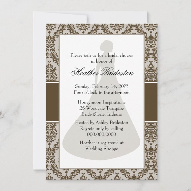 Carafe Damask Bridal Shower Invitation (Front)