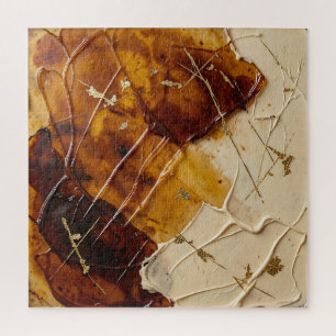 Caramel Amber Resin Gold Leaf Abstract Jigsaw Puzzle