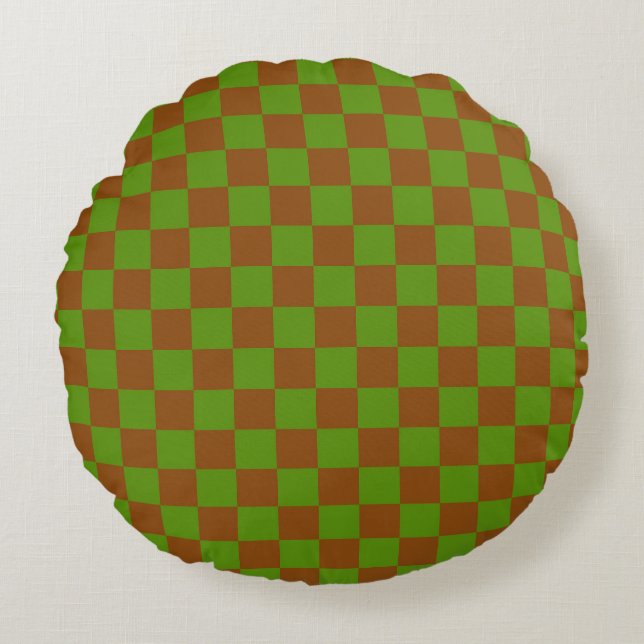 Caramel apple checkered board pattern round pillow (Front)