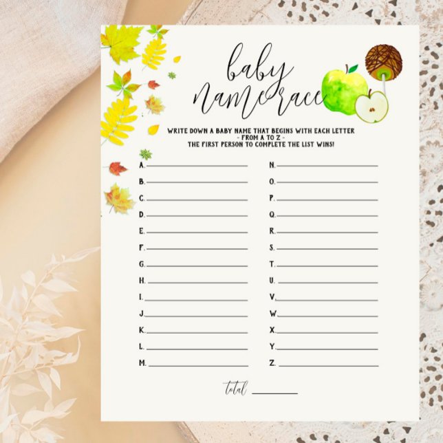 Caramel Apple Green Baby Shower Name Race Game (Creator Uploaded)