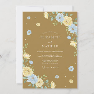 Caramel Azure Leafy Wedding Invitation