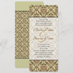 Caramel Cafe Damask Golden Lime Wedding Invitation