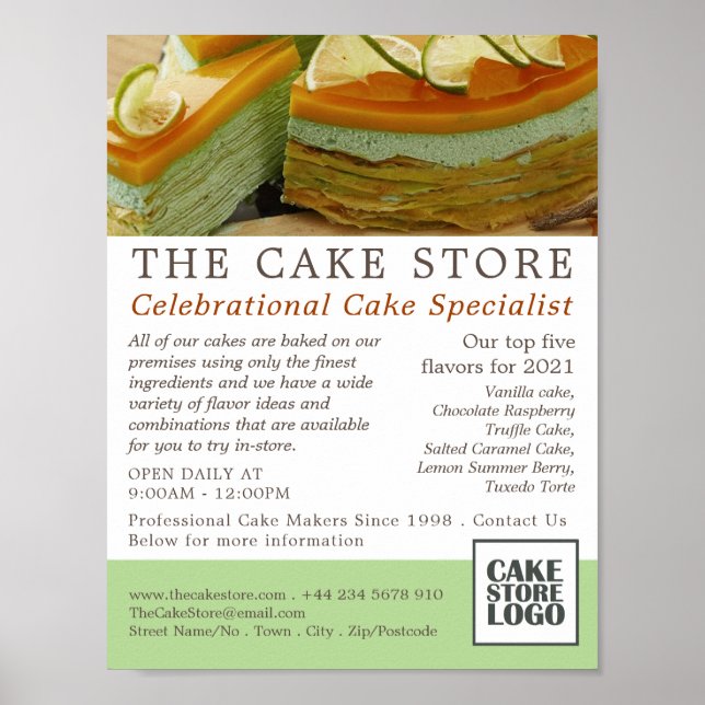 Caramel Cake, Cakery, Cake Store Advertising Poster (Front)