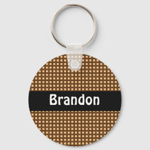 Caramel Chequered Pattern Personalized Keychain