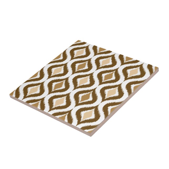 Caramel Coffee Brown Retro Chic Ikat Drops Pattern Tile (Side)