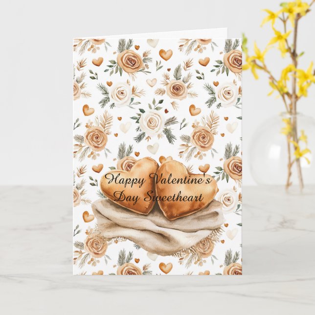 Caramel Cream Heart Pillows Blanket Floral Love Card (Yellow Flower)