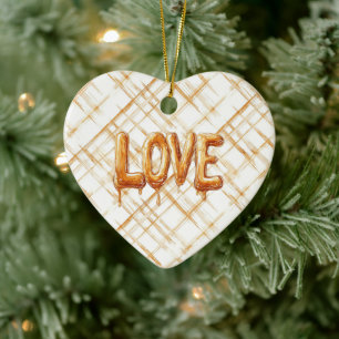 Caramel Cream Stripes Love Ceramic Ornament