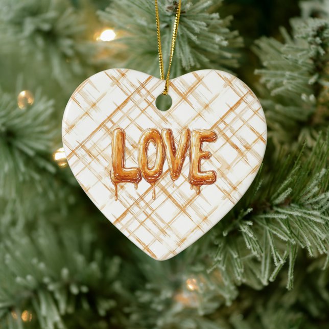 Caramel Cream Stripes Love Ceramic Ornament (Tree)