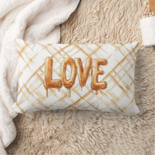 Caramel Cream Stripes Love Lumbar Pillow