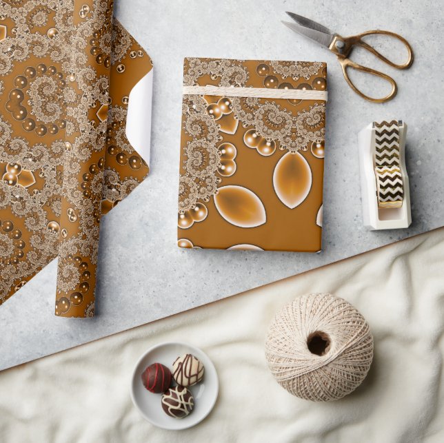 Caramel Fractal Lace Wrapping Paper (Crafts)