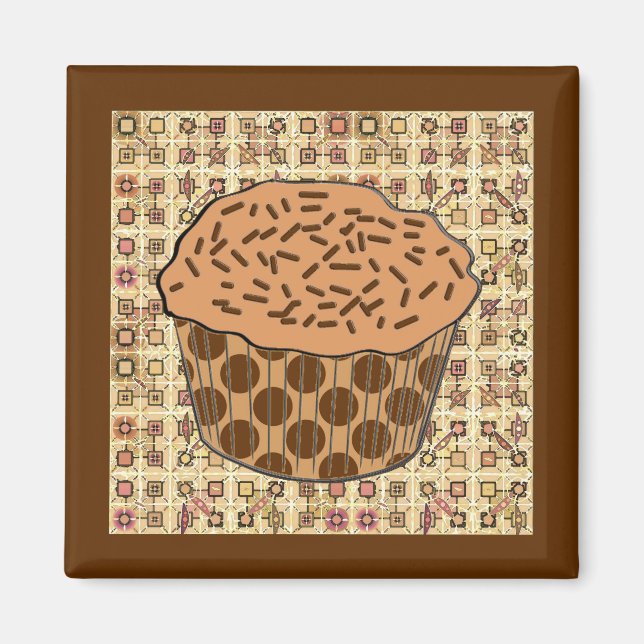 Caramel Frosted Cupcake with Sprinkles  Magnet (Front)
