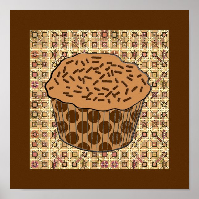 Caramel Frosted Cupcake with Sprinkles Poster (Front)