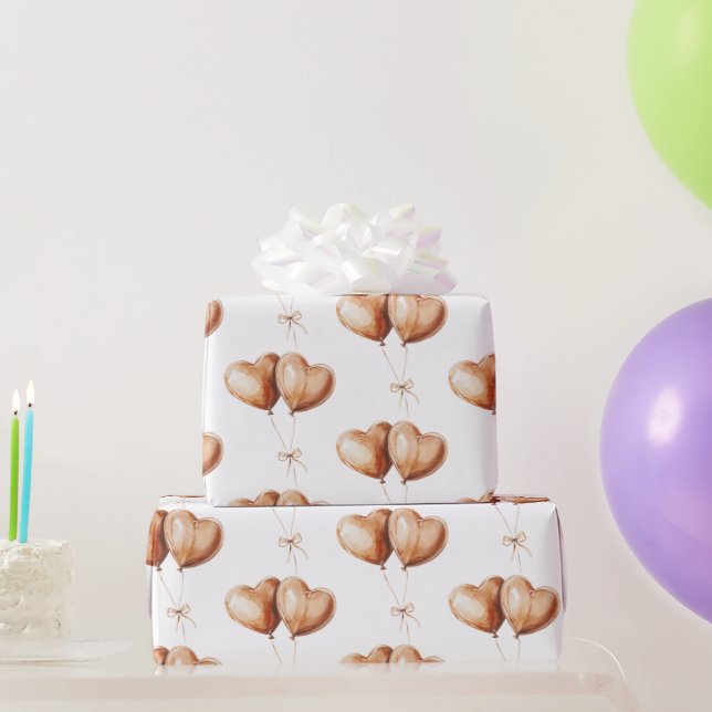 Caramel Heart Balloons Birthday Wrapping Paper (Party Gifts)