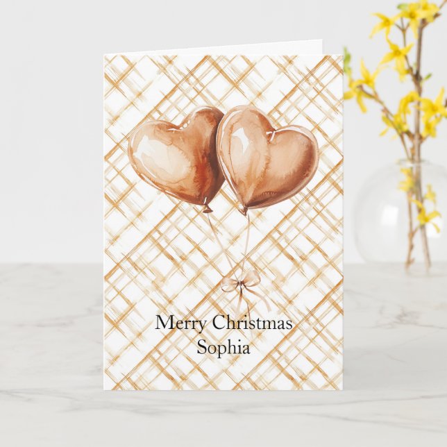 Caramel Heart Balloons Christmas Card (Yellow Flower)