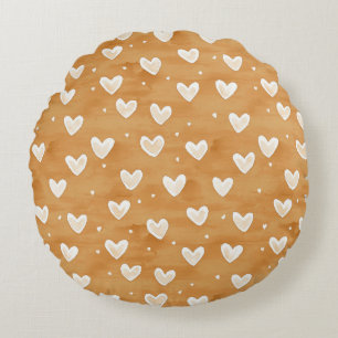 Caramel Hearts Christmas Round Pillow