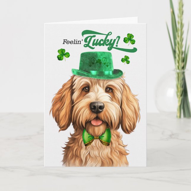 Caramel Labradoodle Feelin' Lucky St Patrick's Day Holiday Card (Front)