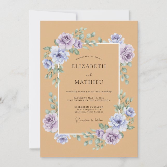 Caramel Lavender Blossom Rustic Wedding Invitation (Front)