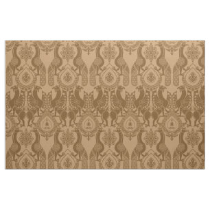 Caramel Medieval Peacocks and Dragons Fabric