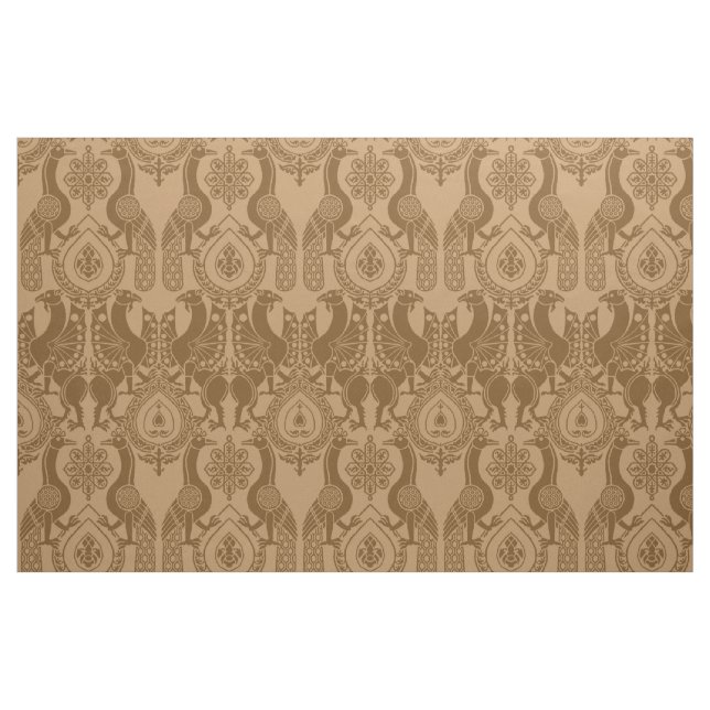Caramel Medieval Peacocks and Dragons Fabric (Fat Quarter)