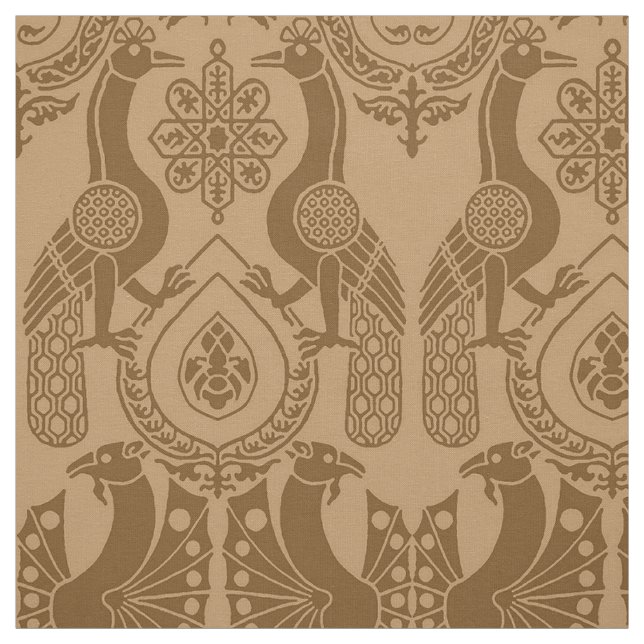 Caramel Medieval Peacocks and Dragons Fabric (Swatch)