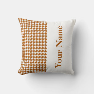Caramel Modern Houndstooth with Name Throw Pillow