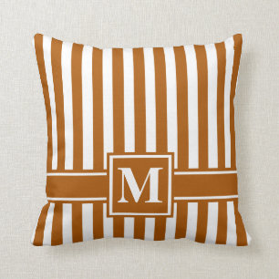 Caramel Modern Stripe with Monogram Throw Pillow