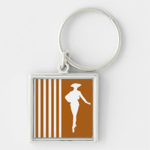 Caramel Modern Stripes with Fashion Silhouette Keychain