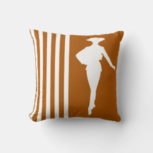 Caramel Modern Stripes with Fashion Silhouette Throw Pillow